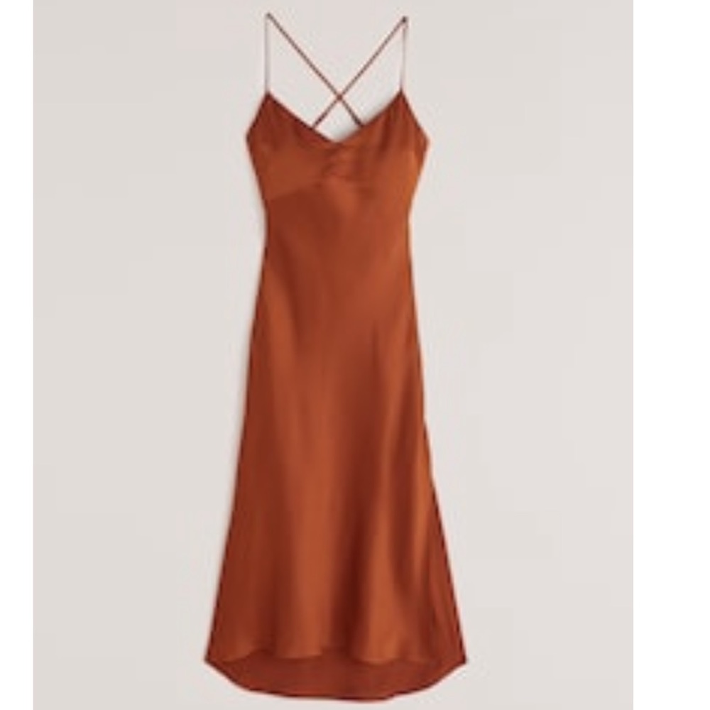Abercrombie & Fitch small tall Orange Satin Cross-Back Midi Dress